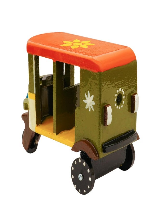 Toolart® Wooden Handcrafted Hand-Painted Auto Rickshaw Toy for Kids | Traditional Push & Pull Wooden Toy Showpiece | Best Birthday Return Gift (Small_Auto_Parent) (04r) - Image 5